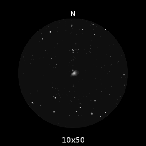 M42, la nebulosa in Orione, per come appare ad un binocolo 10x50.