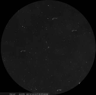 M57 per come appare ad un binocolo 10x50x, simulazione con Stellarium.