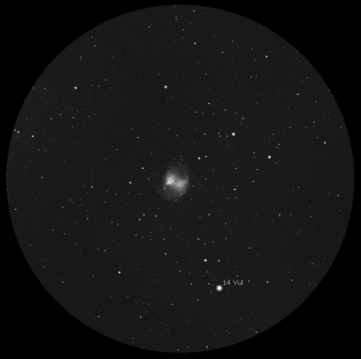 M57 a 59x, simulazione con Stellarium.